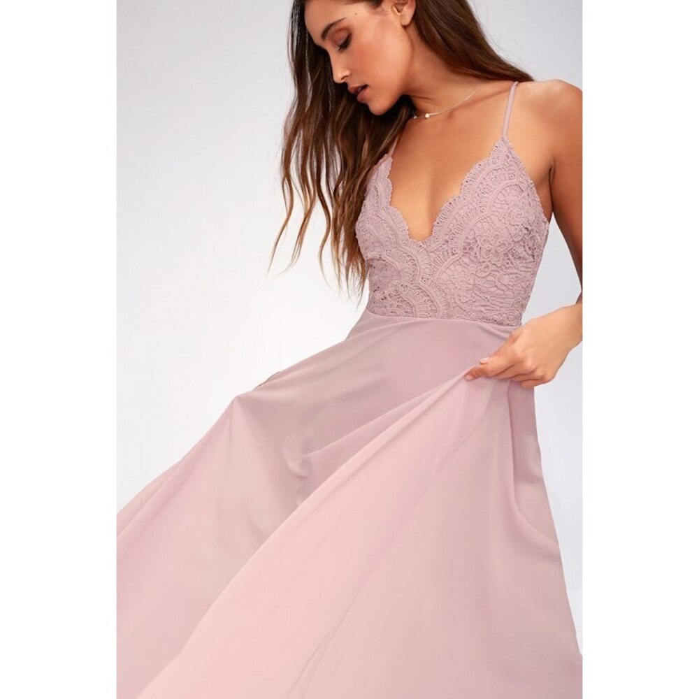 Lulus Madalyn Dusty Lavender Lace Maxi Dress Purple - Size M